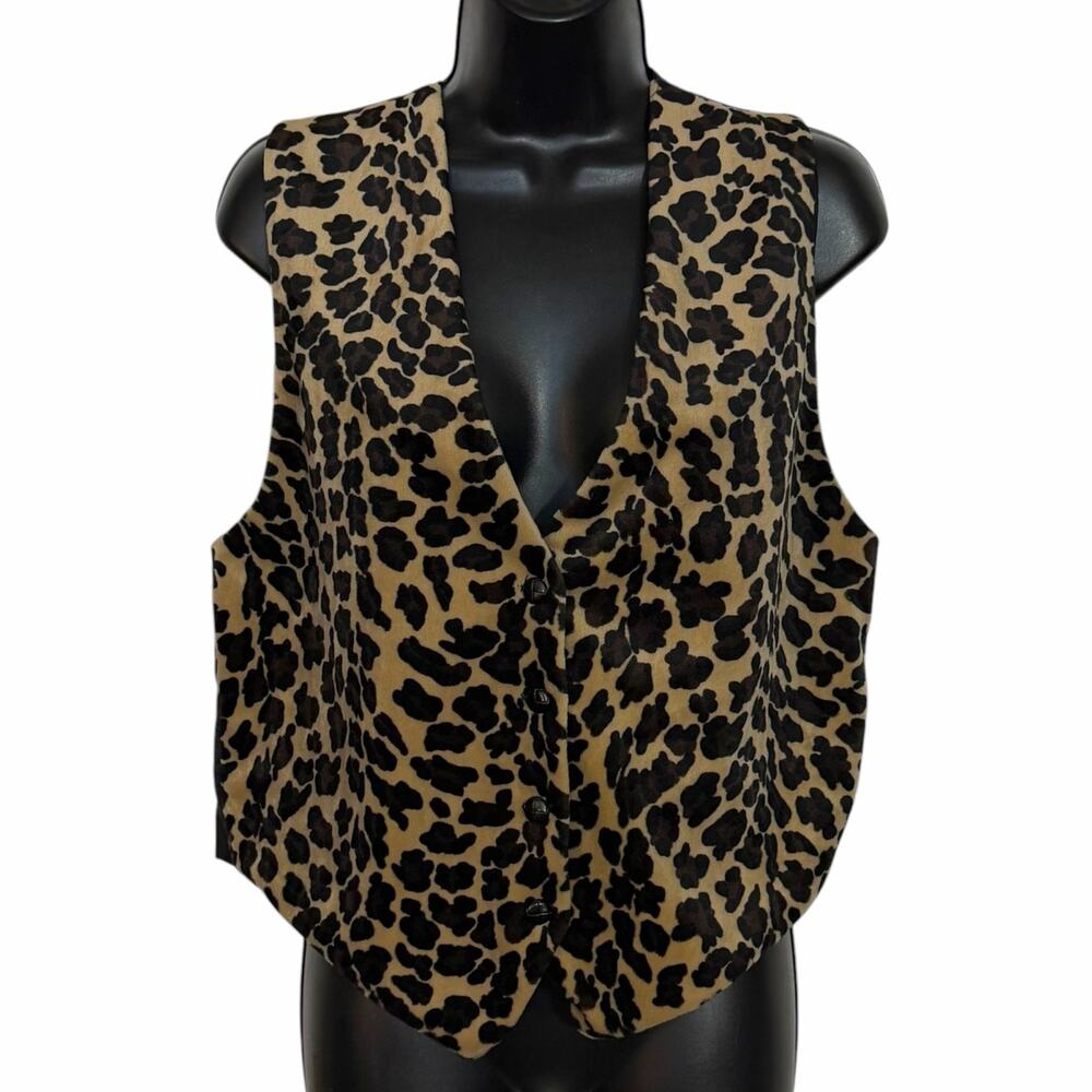Vtg 90s Clio Animal Print Vest M Leopard Cheetah Boho Festival Cowgirl Waistcoat